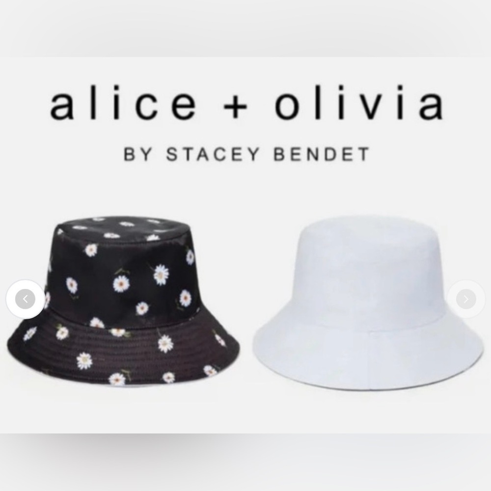 alice + olivia Reversible Bucket Hat - Black Daisy & White. NWT